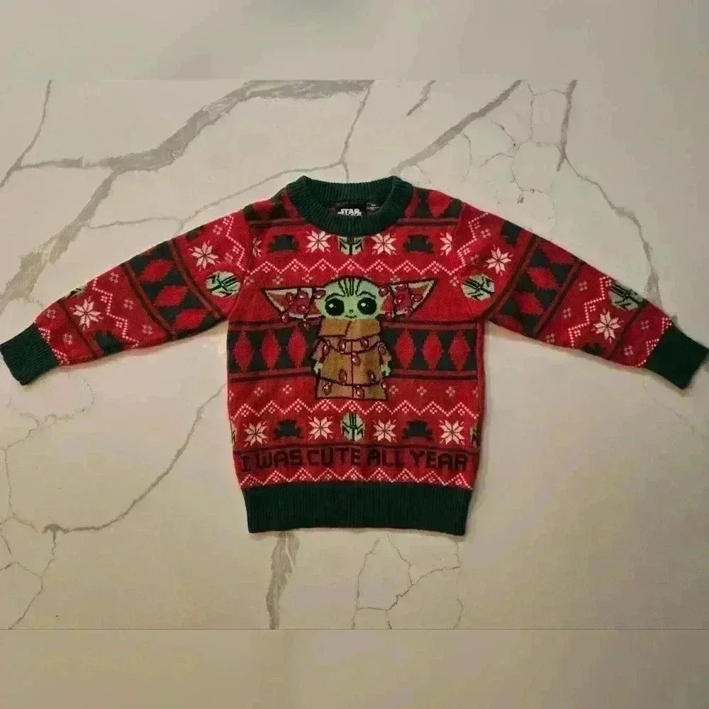 Star Wars Grogu Ugly Christmas Sweater Red Green Baby 18 months
